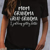 Great-Grandma Letter Print T-Shirt, Short Sleeve Crew Neck Casual Top For Spring & Summer, Women's Clothing