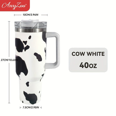 40oz Cow Series Print Stainless Steel Insulated Water Bottle - Tumbler With Handle, Straw & Lid - Perfect Birthday Gift & Home Kitchen Item!