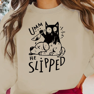 Cute Cat and Puppy Slogan Print Plus Size Casual Sweatshirt: A Comfy, Stylish Addition to Your Fall/Winter Wardrobe