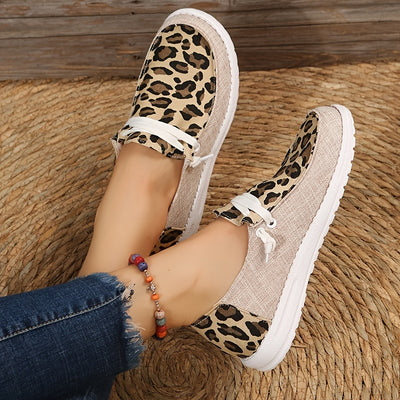Stylish Leopard Print Canvas Shoes for Women - Colorblock Lace Up Flat Canvas Shoes for Casual Comfort and Fashionable Style