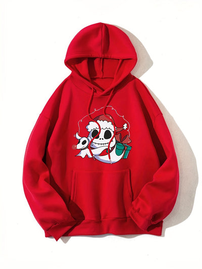 Festive Fun: Christmas Cartoon Pattern Hoodie - Women's Casual Drawstring Hooded Sweatshirt for Winter/Fall