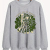 Stylish and Spooky: Women's Plus Size Halloween Casual Sweatshirt with Skull Plants Slogan Print