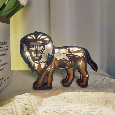 Exquisite Lion Wooden Art Carving Night Light: Perfect for bedroom ambiance and bedtime reading