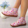 Stylish Women's Floral Print Short Boots: Trendy Back-Zipper Ankle Boots for Comfort and Fashion
