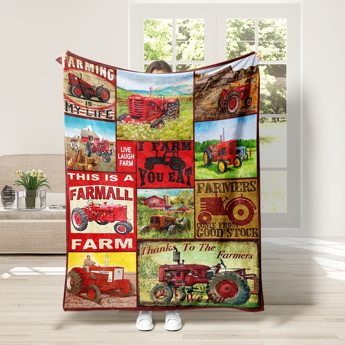 Our Farmer Lover Blanket is perfect for farmers and agricultural enthusiasts alike. Crafted with a durable cotton blend for lasting comfort, this American Agricultural Blanket features an inspirational "Love My Farm" design. Let it wrap you in warmth and style.