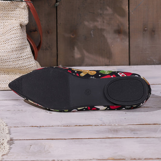 Add some holiday cheer to your wardrobe with these festive flat shoes. The slip-on design makes them perfect for casual and daily looks. The striking Christmas patterns make them a unique and stylish addition to your closet.