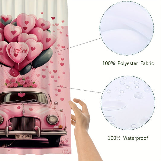 Heartbeat Haven: Aesthetic Car Heart-printed Shower Curtain for Valentine's Day Décor and Beyond