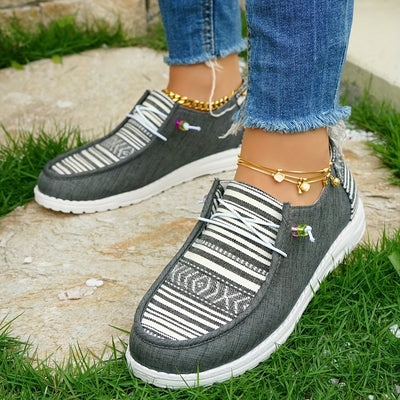 Lightweight Retro Classic Striped Canvas Sneakers for Women - Comfortable and Stylish Outdoor Shoes