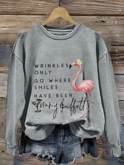 Flamboyant Flamingo: Women's Casual Crew Neck Sweatshirt with Drop Shoulder Design