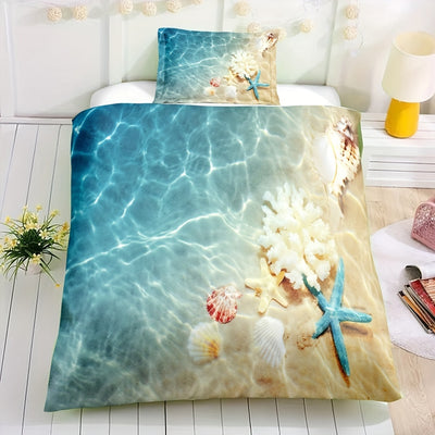 Beach Getaway: Duvet Cover Set with Vibrant Beach Scenes Print - Soft and Comfortable Bedding Set for a Relaxing Bedroom or Guest Room(1*Duvet Cover + 1/2*Pillowcases, Without Core)