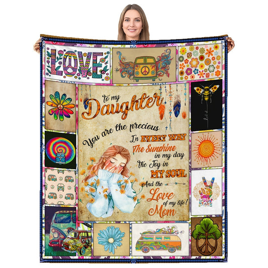 Hippie Style Blanket, Gift For Daughter From Mom Blanket, Love Peace Blanket