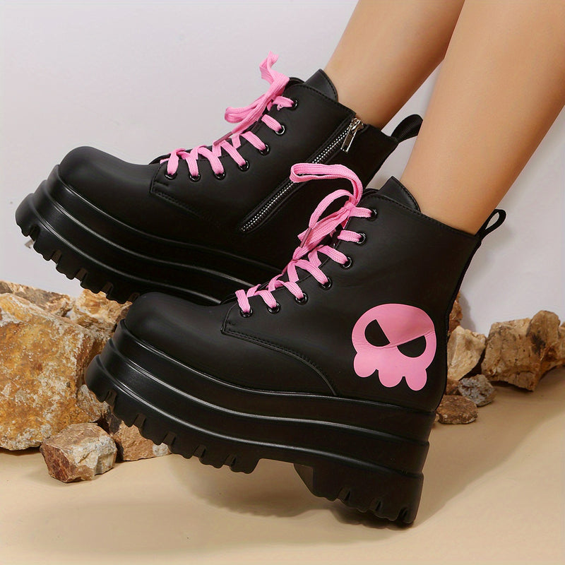 Step Out in Style Women s Ghost Face Print Combat Boots Trendy Plat