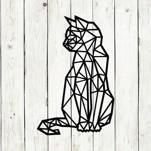 Geometric Cat Metal Art Wall Decor - Stylish Home Decoration for Living Room