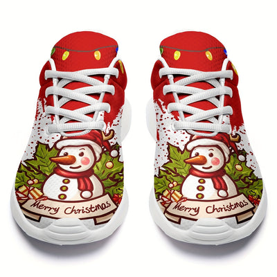 Festive Christmas Snowman and Lantern Pattern Women's Sneakers: Comfortable, Soft, and Stylish for Outdoor Adventures