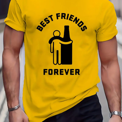 Best Friends Letter Print T-Shirt: Elevate Your Summer Casual Street Style with this Stretch Round Neck Tee Shirt