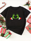 Plus Size Heart Monster Print Christmas Casual T-Shirt: Stylish and Comfortable Women's Top with Short Sleeve and Slight Stretch
