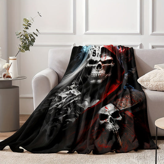 Skull Horror Print Flannel Blanket: Warm and Cozy Bed Blanket for Couch, Bed, Sofa, Office, and Camping