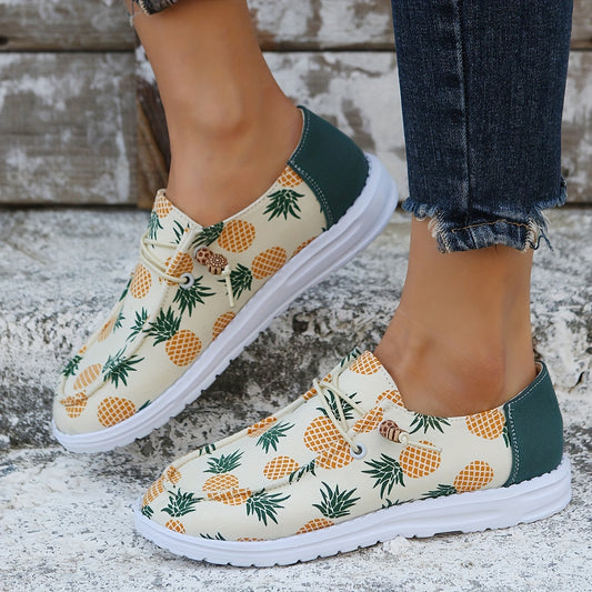 These stylish Women's Pineapple Pattern Canvas Shoes combine comfort and style. Crafted with lightweight canvas, the low-top sneakers offer a supportive fit while walking, as well as a casual, slip-on design for effortless usability. Elevate your wardrobe with these trendy, comfortable shoes.