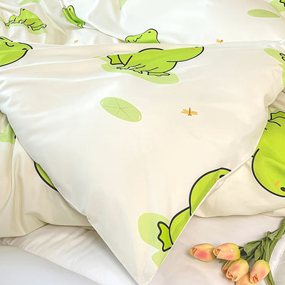 Fashionable Fun: 3-Piece Cartoon Frog Print Duvet Cover Set for Vibrant Bedrooms