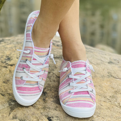 Women's Colors Striped Pattern Canvas Shoes, Lightweight Outdoor Shoes