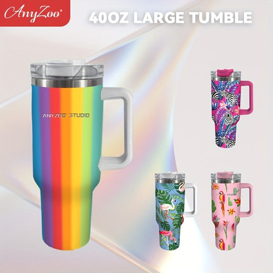 1pc 1200ml/40oz Green Car Cup Big Capacity Insulated Tumbler With Handle  For Gift/birthday Gift