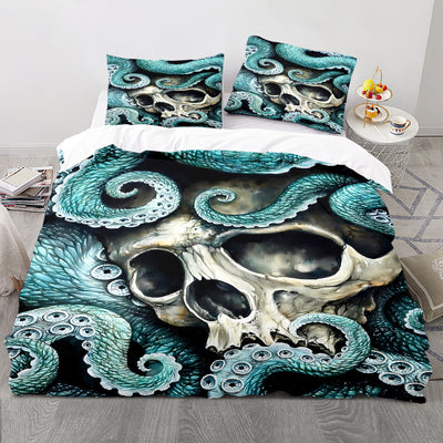 Make your bedroom décor stand out with this unique 3-piece polyester duvet cover set. The octopus skull print offers a mysterious feel and adds a special touch of style. Includes one duvet cover and two pillowcases to give you a complete look.