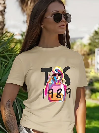 1989 Print Crew Neck T-Shirt: A Stylish and Casual Top for Women's Spring/Summer Wardrobe