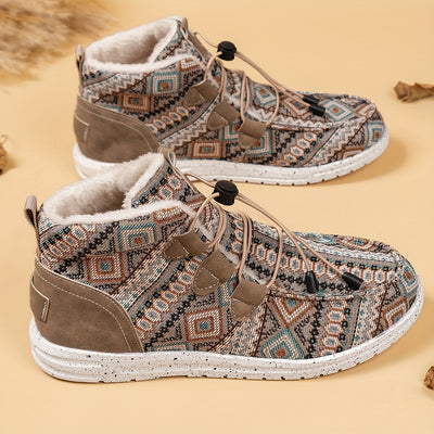 Tribal Pattern Ankle Boots: Stylish Winter Warmth for Women - Explore Temu's Plush-Lined Snow Boots