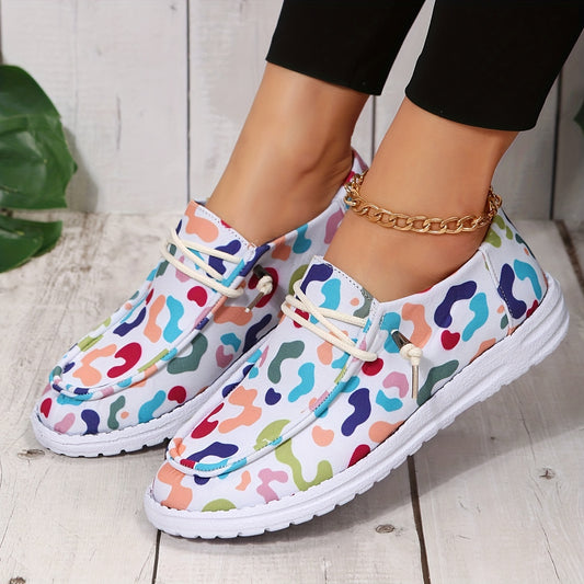 Women's Colorful Camouflage Printed Canvas Shoes - Casual Round Toe Lace Up Low Top Flat Sneakers for Walking and Everyday Wear