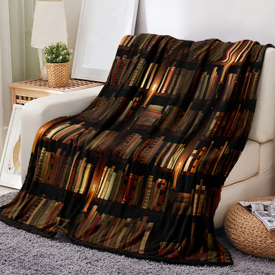 Cozy Printed Flannel Blanket: The Perfect Bookshelf-Inspired Addition for Your Sofa and Bed