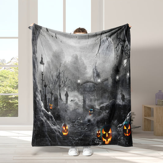 This luxury flannel blanket makes the perfect Halloween accessory. Featuring a striking horror pumpkin cemetery tombstone print, you'll be able to enjoy not just warmth but also horror vibes while you rest on the sofa. Treat yourself this spooky season!