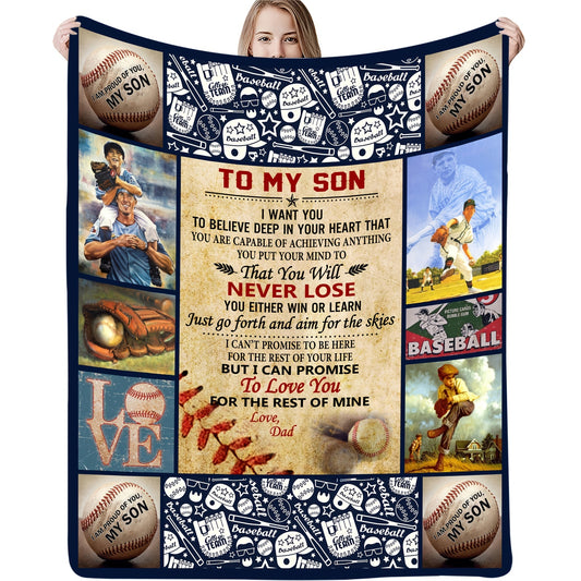 Baseball Print Blanket, Letter To Son Throw Blanket, Blanket From Daddy