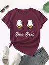 Buzzworthy Spring & Summer: Cartoon Funny Bee Print Crew Neck T-Shirt - Cute & Stylish Women's Clothing