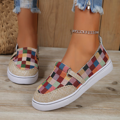 Stylish and Lightweight Women's Plaid Canvas Slip-On Shoes for Casual Outdoor Comfort