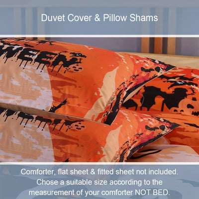 Halloween Castle Moon Duvet Cover Set: Spooky Bedding for a Hauntingly Beautiful Bedroom(1*Duvet Cover + 2*Pillowcases, Without Core)