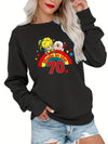 This comfortable sweatshirt is the perfect choice for women this winter. Featuring a "70's" letter and rainbow cartoon print, it has a long sleeve, crew neck, and medium stretch pullover fit that will keep you warm and stylish all season long.