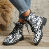 Graffiti Chic: Women's Lace-Up Ankle Boots - A Versatile Trendsetter in Non-Slip Style!