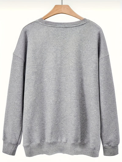 Festive and Fashionable: Happy New Year Print Sweatshirt - Women's Casual Long Sleeve Crew Neck Sweatshirt