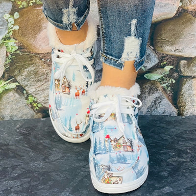 Warm and Cozy: Women's Cute Cartoon Print Snow Shoes with Non-Slip Sole for a Festive Christmas Season