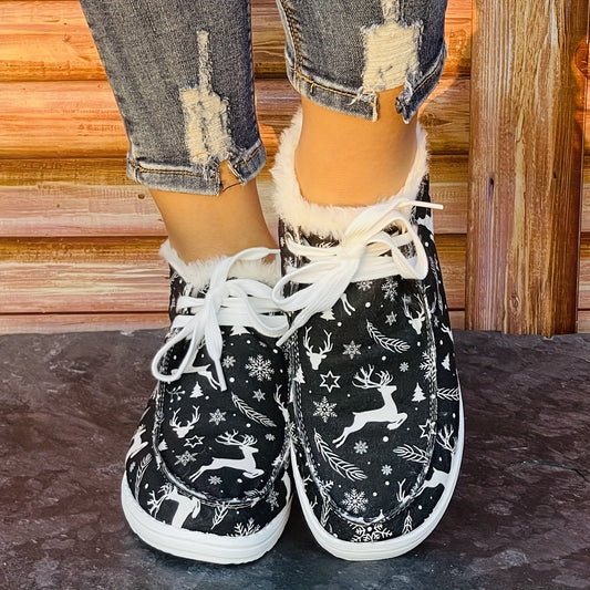 These Women's Cartoon Print Fluffy Shoes are designed with a soft, durable sole and a festive lace-up design. Perfect for the winter holiday season, these shoes feature a cozy, cartoon print design that is sure to bring warmth and whimsy to any outfit.