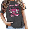 Fun Chic: Halloween Pumpkin Skull Print Tee for Women - Casual & Stylish Short Sleeve Crew Neck T-Shirt