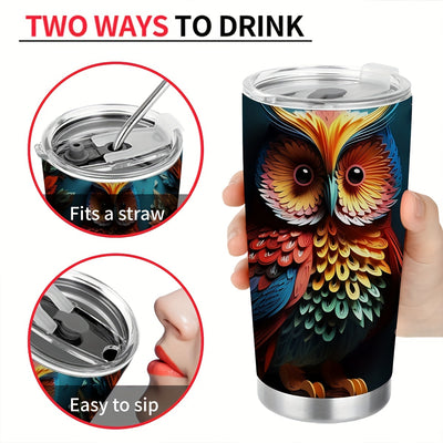 20oz Owl Patterned Vacuum Travel Tumbler: Stylish Stainless Steel Coffee Mug for Hot and Cold Beverages