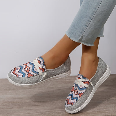 Color Geometric Style Women's Canvas Flat Loafers - Lightweight and Comfortable Walking and Casual Wear