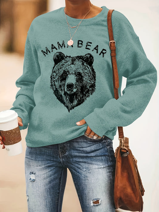 Women's with Bear Print Sweatshirt - Soft and Cozy Long Sleeve Sweatshirt with Round Neck, Women's Clothing