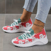 Playful and Festive: Women's Cartoon Santa Claus Print Sneakers – Holiday Magic in Every Step!