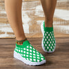 Stylish and Trendy Green Plaid Chunky Sneakers: Lightweight and Comfortable Outdoor Sport Shoes for Women