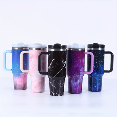 40oz Galaxy Sky Pattern Tumbler with Lid and Handle - Perfect Birthday Gift for Home and Kitchen