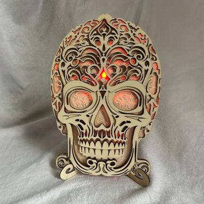 Spooky Skull Mandala: Decorate Your Space with this Halloween Day of the Dead Wooden Art Desktop Ornament