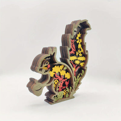 Exquisite Wood Carved Animal Squirrel Desktop Decoration: A Creative Multi-layered Craft for Your Home