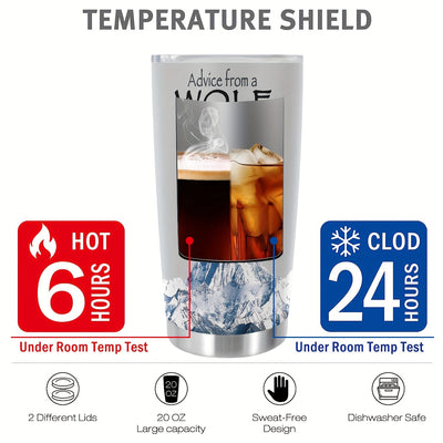 20oz Wild Spirit Stainless Steel Wolf Cup - Double-Wall Vacuum Insulated Tumbler for Travel, Perfect Gift for Loved Ones